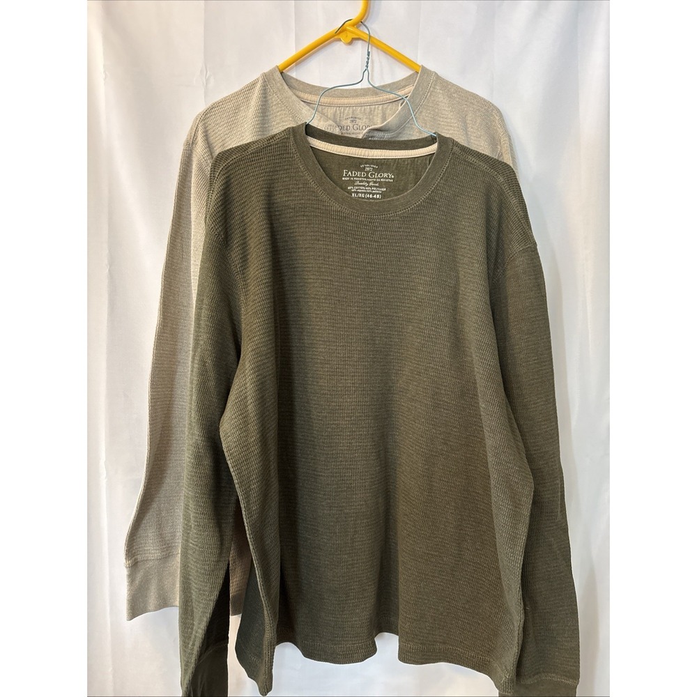 2 Faded Glory Men's Long Sleeve Waffle Knit Thermal Crew Neck Shirt XL‎ 46-48